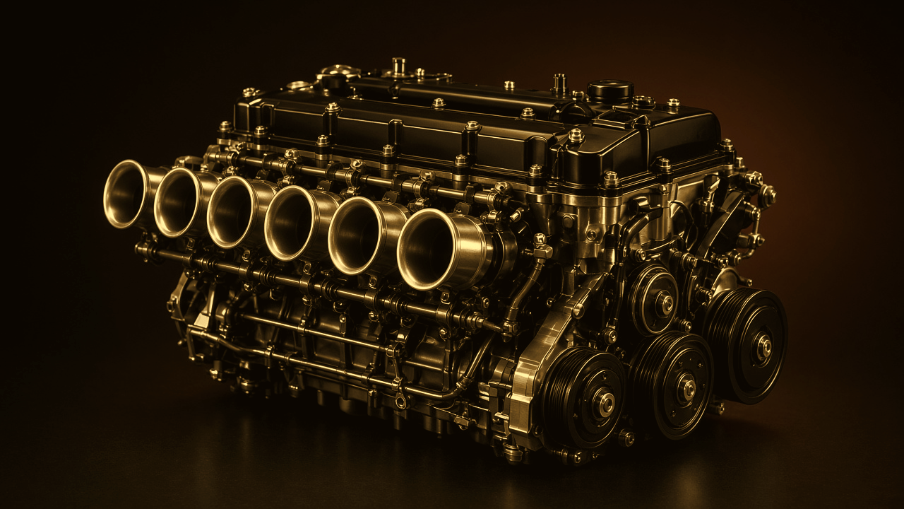 Straight-six engine in three-quarter view